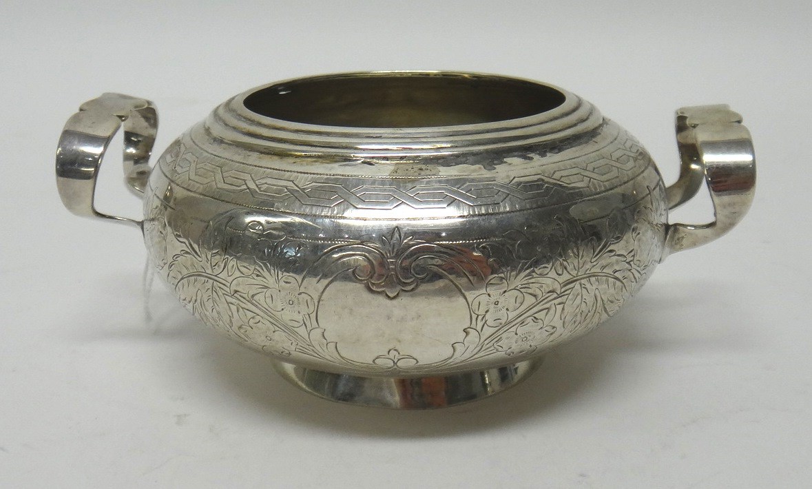 Appraisal: A Russian compressed spherical two handled sugar bowl with floral