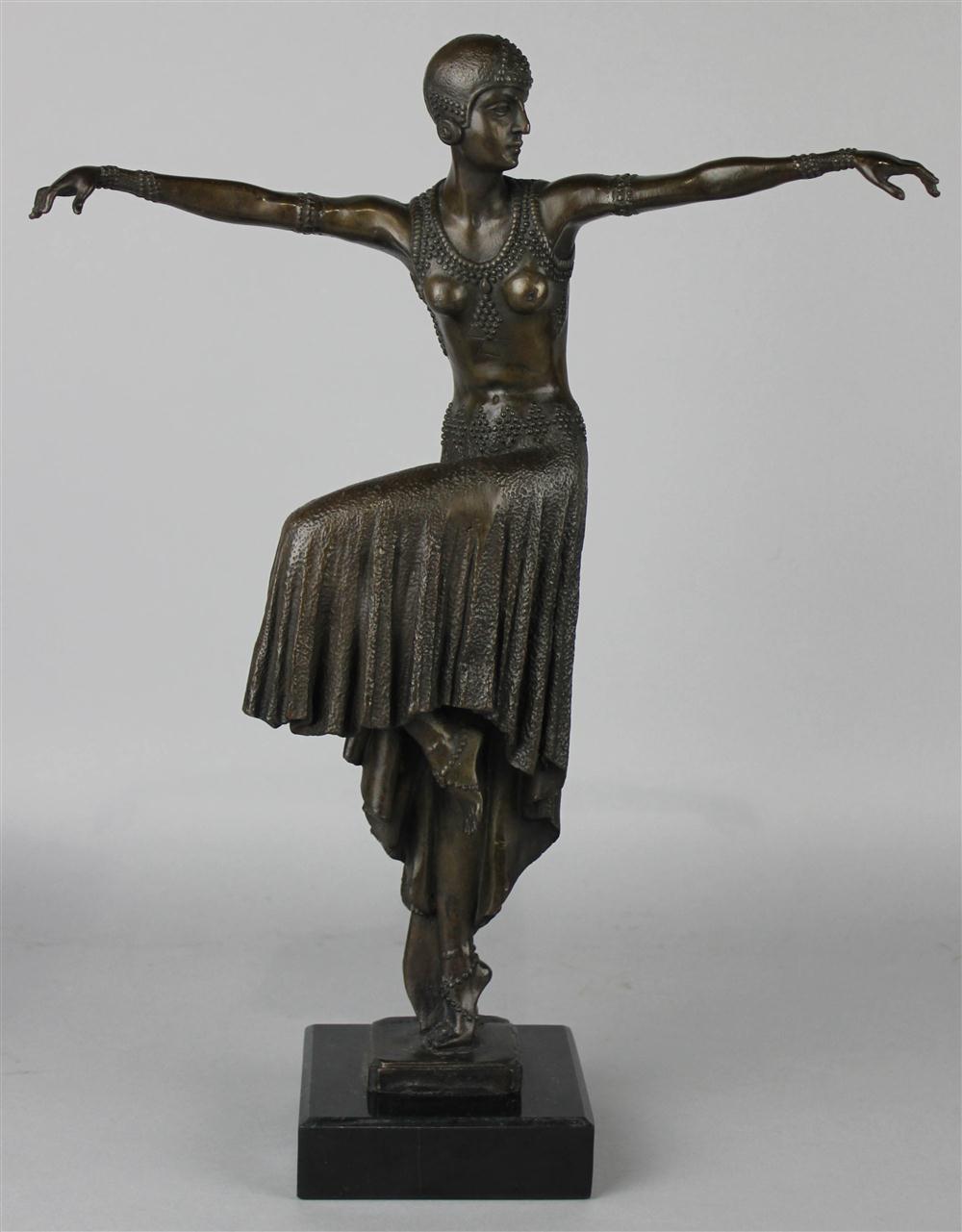 Appraisal: ART DECO STYLE PATINATED METAL FIGURE OF A DANCER AFTER