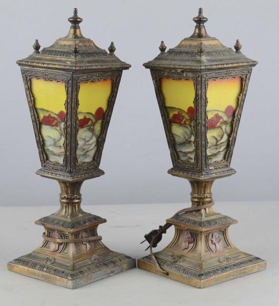 Appraisal: Pair Of Stained Glass Lantern Lamps Both electric tabletop lamps