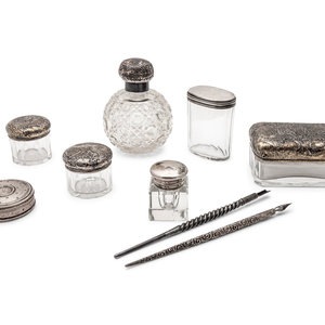 Appraisal: A Group of Silver Dresser Accessories includes an unmarked silver