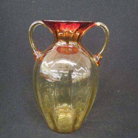 Appraisal: Amberina Art Glass Vase ribbed handled excellent