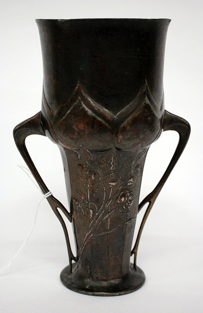 Appraisal: ORIVIT secessionist pewter vase decorated with flowers and hearts and