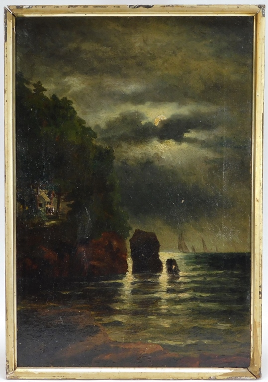 Appraisal: IMPRESSIONIST ILLUMINATED STORMY SEASCAPE PAINTING United States Late th-Early th