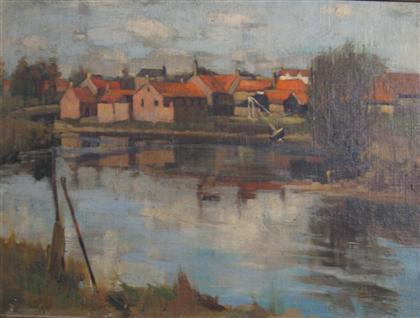 Appraisal: HENRY MORLEY british - HOUSES ALONG A CANAL Signed bottom