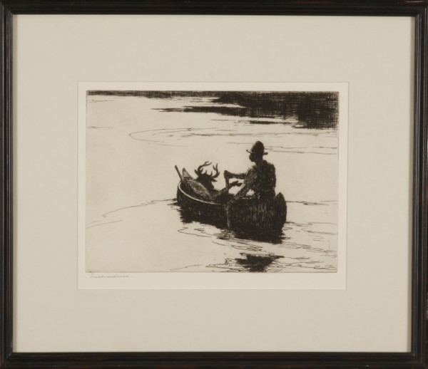 Appraisal: Deer Hunter in Canoe etching x pencil signed lower left