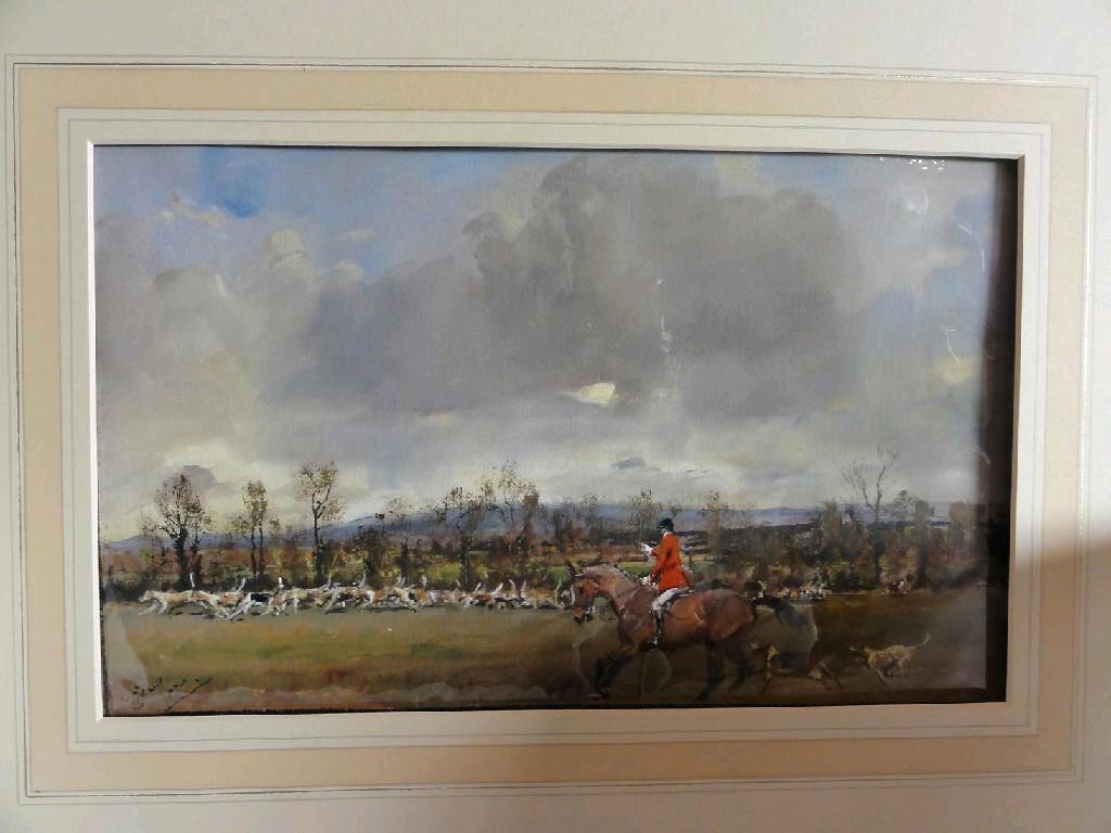 Appraisal: A watercolour and bodycolour painting of a hunting scene with