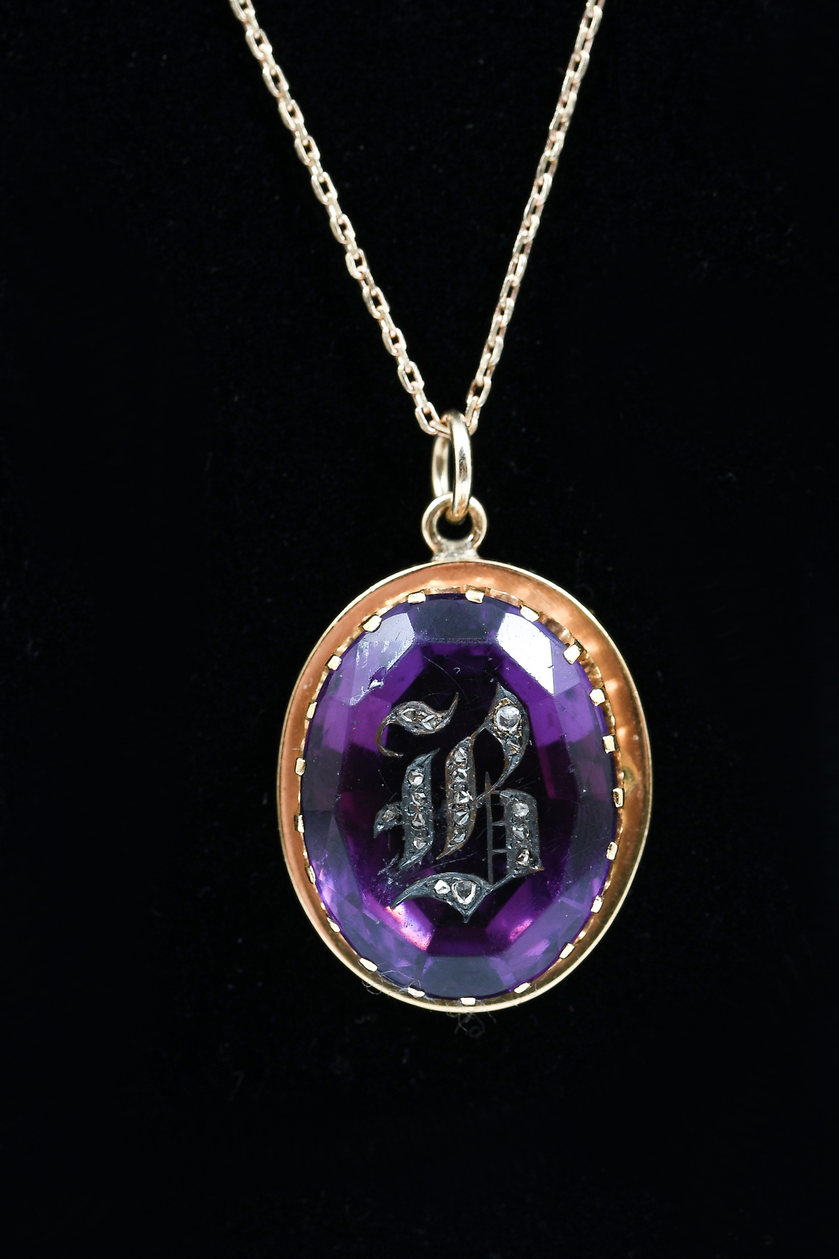 Appraisal: K CT VICTORIAN ROSE CUT AMETHYST ON K CHAIN Heirloom