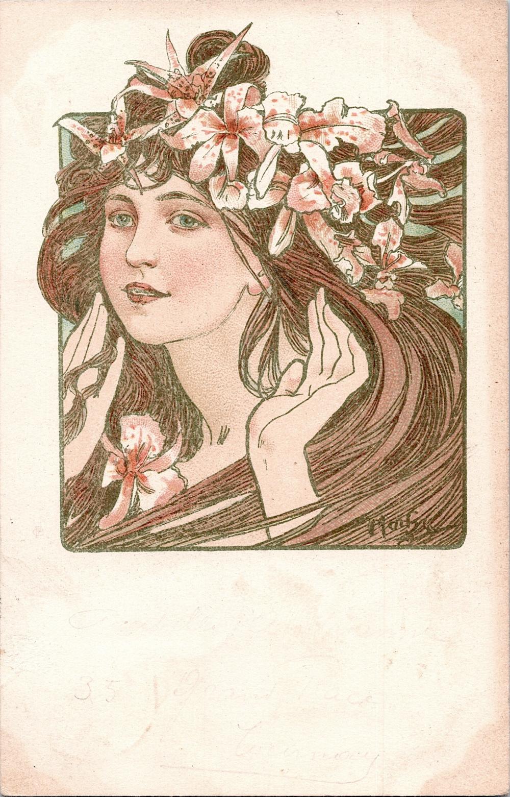 Appraisal: ANTIQUE RARE POSTCARD ART NOUVEAU ALPHONSE MUCHAThe dimensions of an