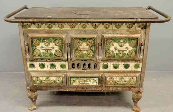 Appraisal: Cast iron Belgian wood stove th c with ornate green