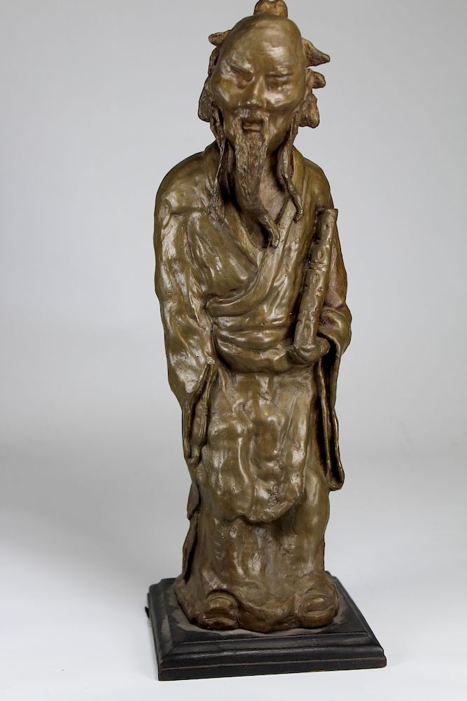 Appraisal: Signed Chinese Bronze Scholar Sculpture Signed Bronze Chinese Scholar Figure