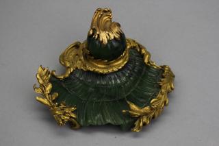 Appraisal: Antique French Jade Inkwell w Bronze Mounts Exceptional Antique French