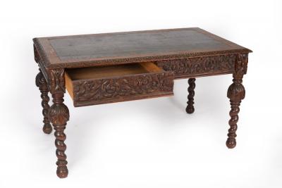 Appraisal: A Victorian oak writing table with inset writing surface two