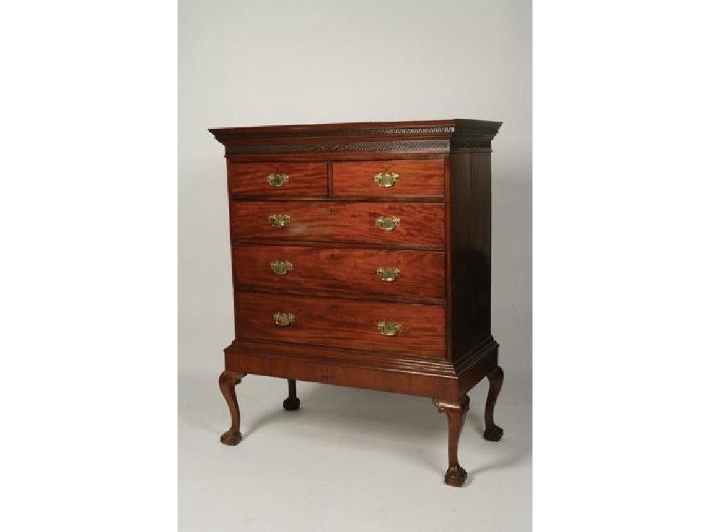 Appraisal: A GEORGE III MAHOGANY CHEST ON STAND the upper section