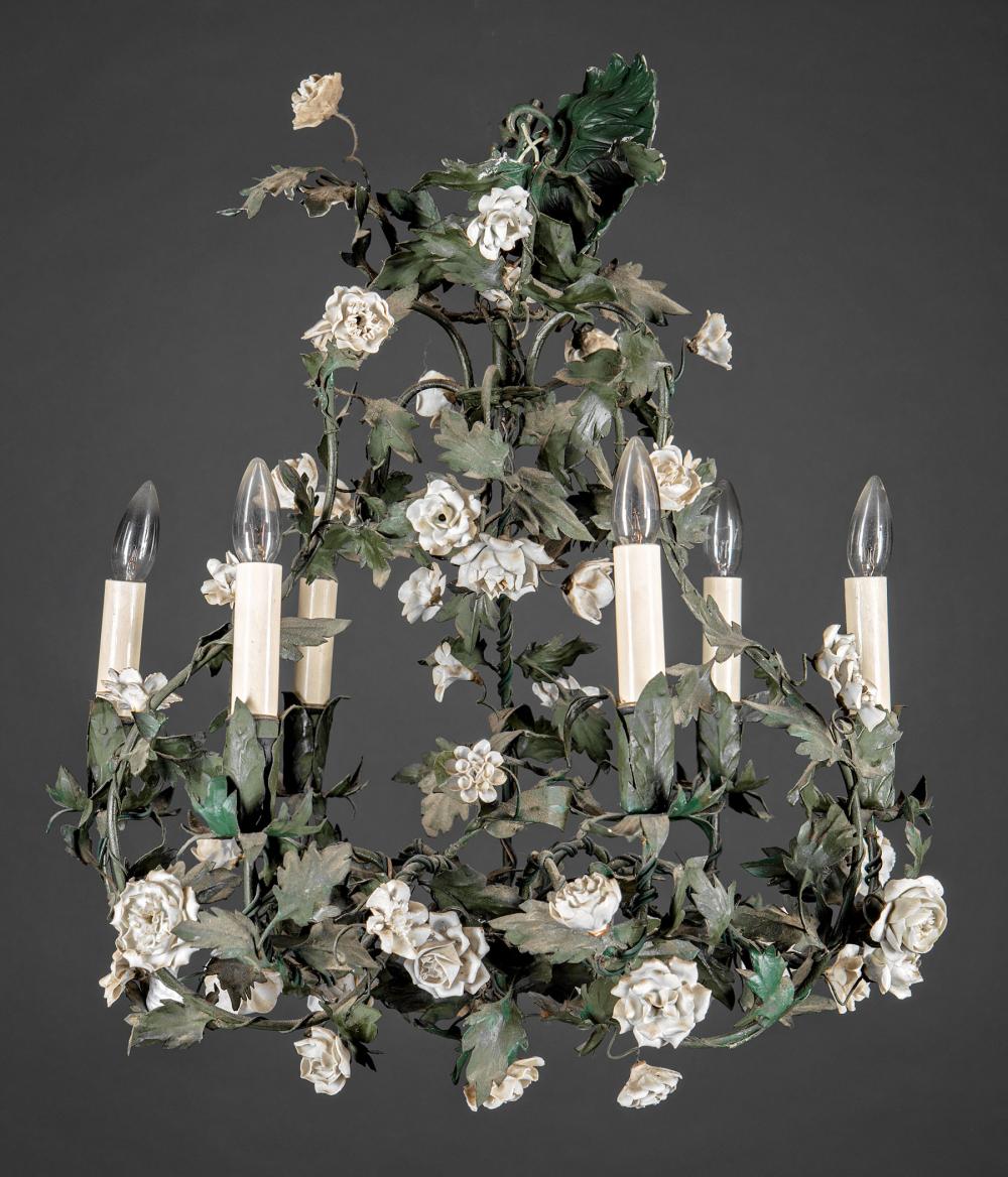 Appraisal: Beaux Arts T le Peinte and Porcelain Six-Light Chandelier electrified