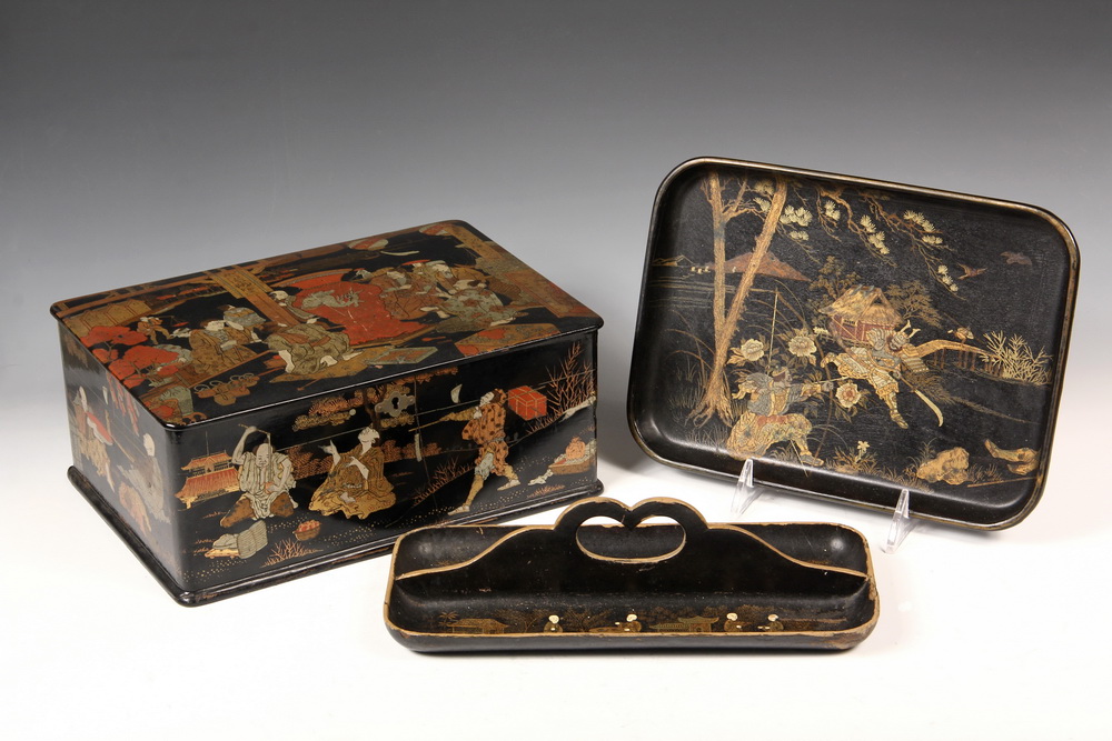 Appraisal: PCS JAPANESE LACQUER - Jewelry Box decorated with gilt polychrome