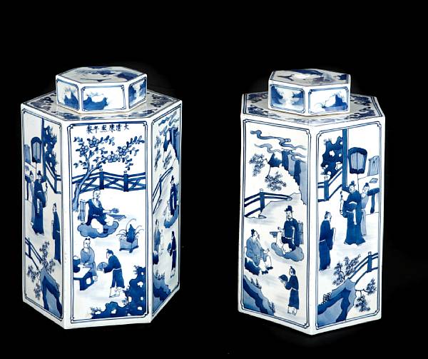 Appraisal: A pair of Chinese blue and white porcelain hexagonal tea