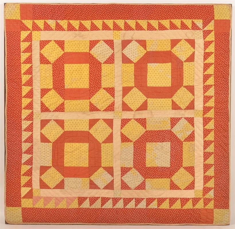 Appraisal: Block Pattern Crib Quilt Block Pattern Crib Quilt Mounted on