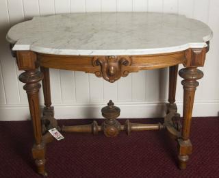 Appraisal: Marble Top Renaissance Revival Walnut Table H x W x