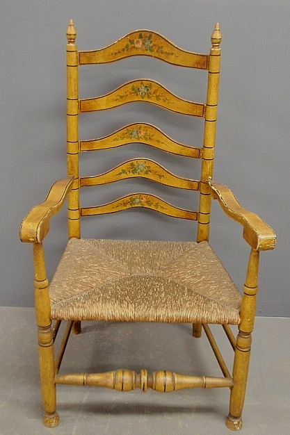 Appraisal: - New England five-slat ladder back open armchair c with