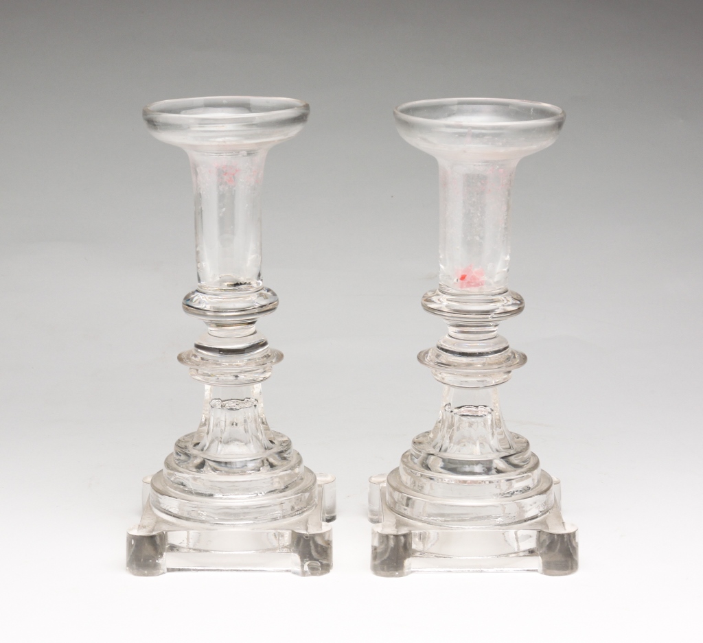 Appraisal: Mid th century Two Sandwich candlesticks Some edge flakes h