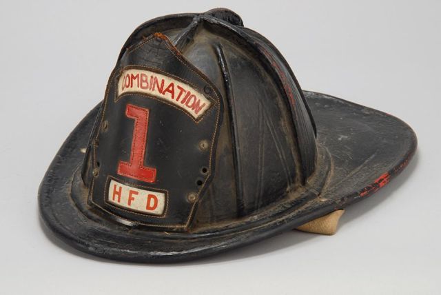 Appraisal: LEATHER FIRE HELMET Circa H F D on front plate