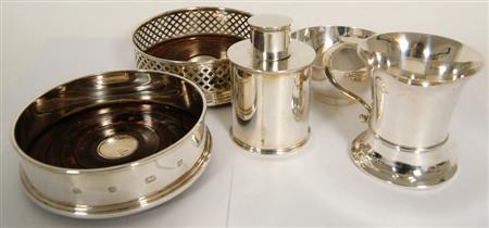 Appraisal: A collection of modern silver to include a wine coaster