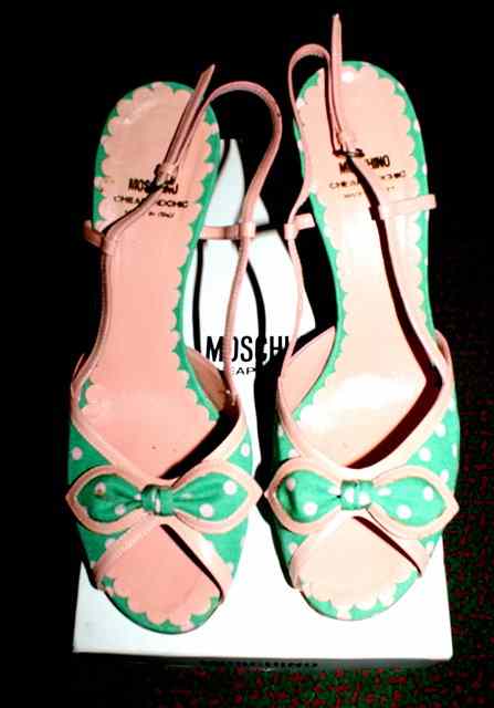 Appraisal: A PAIR OF VINTAGE MOSCHINO POLKA DOT SHOES green with