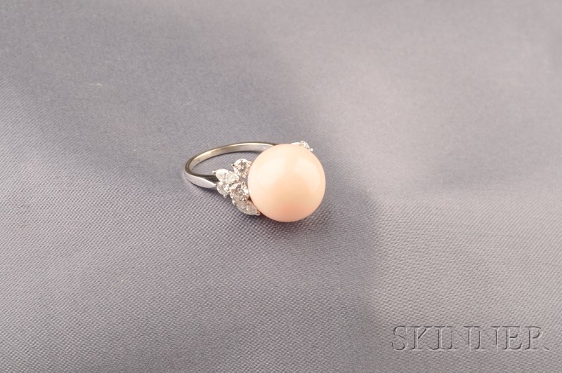 Appraisal: kt White Gold Coral Bead and Diamond Ring set with