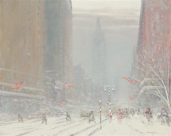 Appraisal: JOHANN BERTHELSEN American - Blustery Day on Fifth Avenue oil