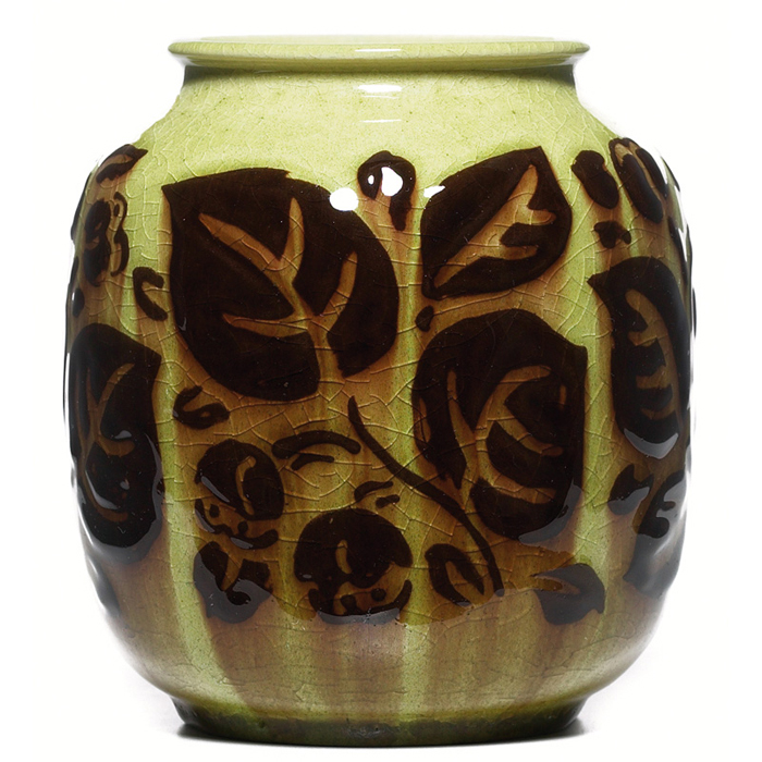 Appraisal: Rookwood vase raised stylized floral design in brown against a