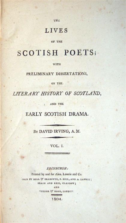 Appraisal: vols Irving Davis The Lives of The Scottish Poets With