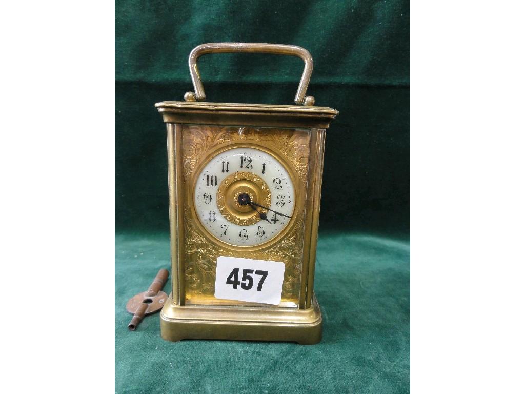 Appraisal: A late th century brass carriage clock with enamel and