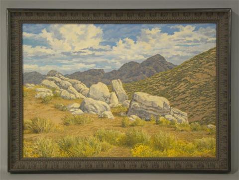 Appraisal: P E BAUSTIAN ROCKY LANDSCAPE Oil on canvas board x