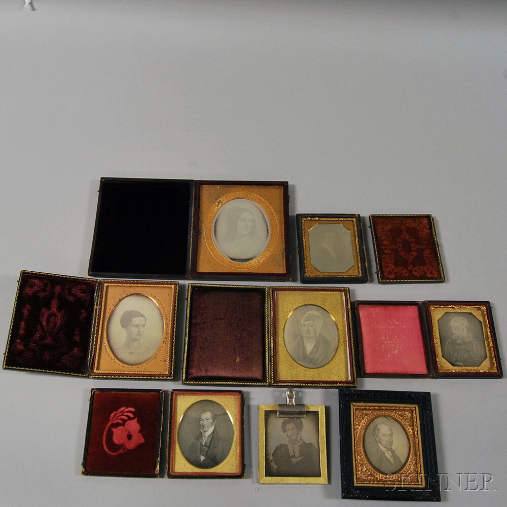 Appraisal: Eight Daguerreotypes of Painted Portraits a half-plate size portrait of