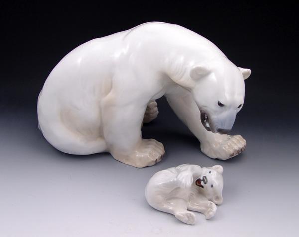 Appraisal: PORCELAIN POLAR BEARS Royal Copenhagen Bing Grondahl