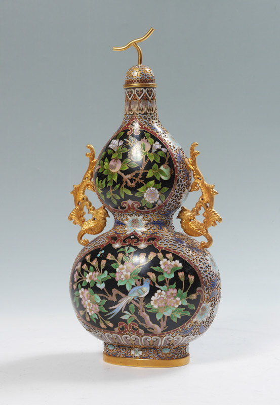 Appraisal: CHINESE DOUBLE GOURD CLOISONNE JAR Double gourd form lidded jar