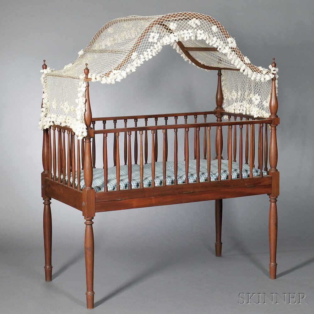 Appraisal: Classical Mahogany and Walnut Crib America early th century the