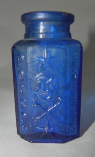 Appraisal: Cobalt poison bottle Poison- cobalt center panel embossed with skull