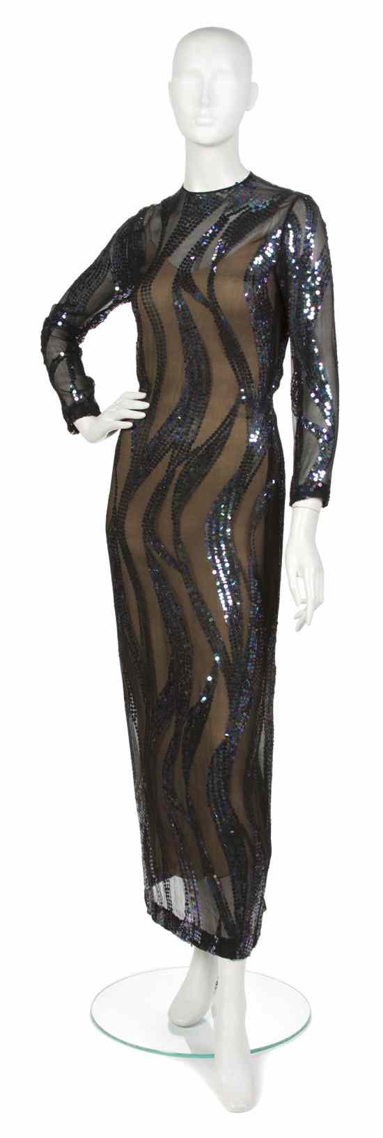 Appraisal: A Halston Sequin Evening Gown iridescent sequins on black chiffon