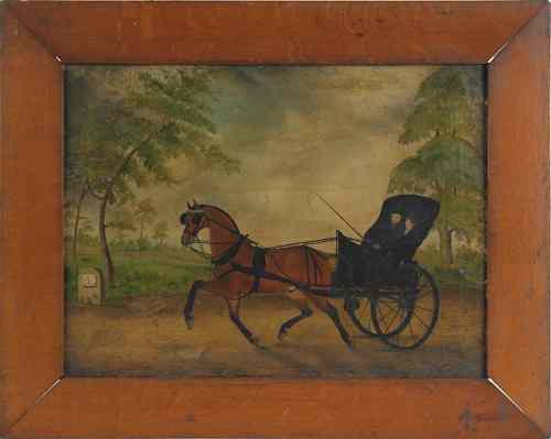 Appraisal: English oil on canvas of a horse and buggy driving