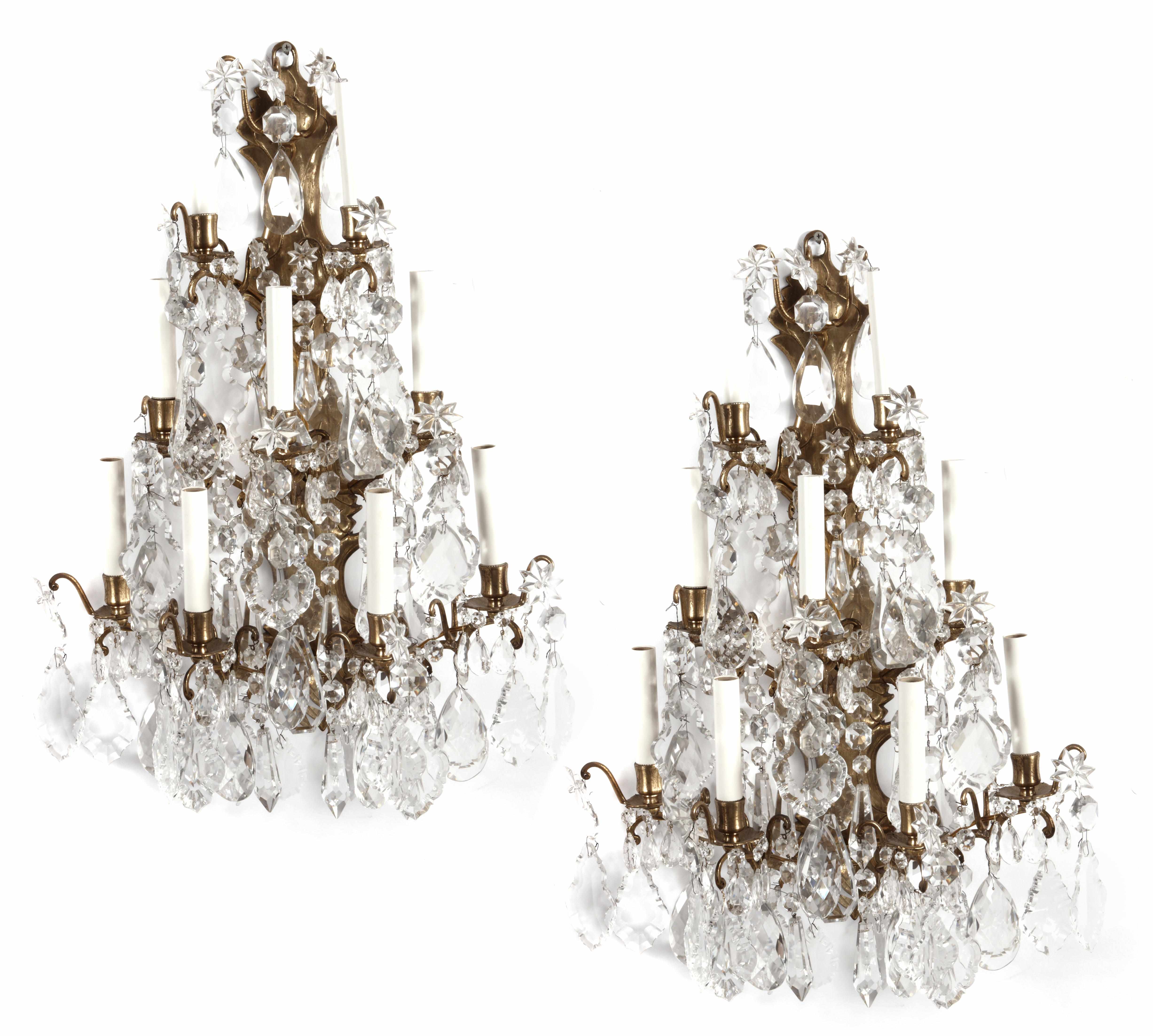 Appraisal: A pair of Continental brass and cut glass wall lights