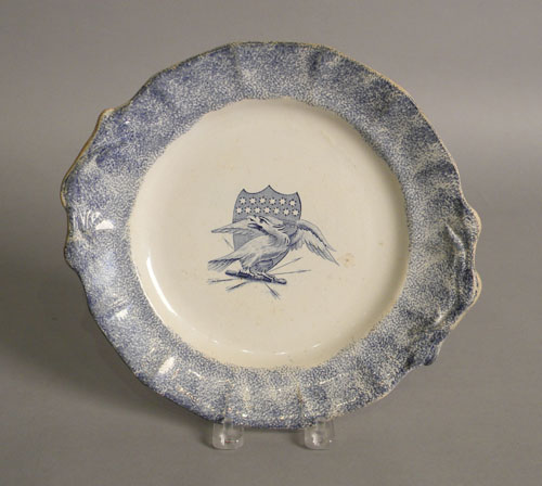 Appraisal: Blue spatter plate with transfer eagle and shield decoration dia