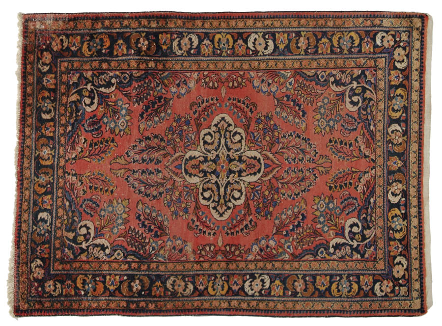 Appraisal: SAROUK SEMI-ANTIQUE SCATTER RUG Center medallion on a red field