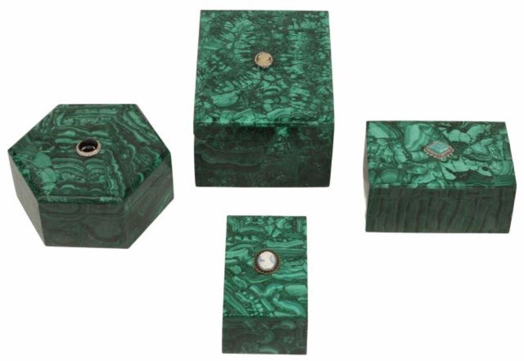 Appraisal: lot of Malachite veneered table boxes with cameo and cabochon