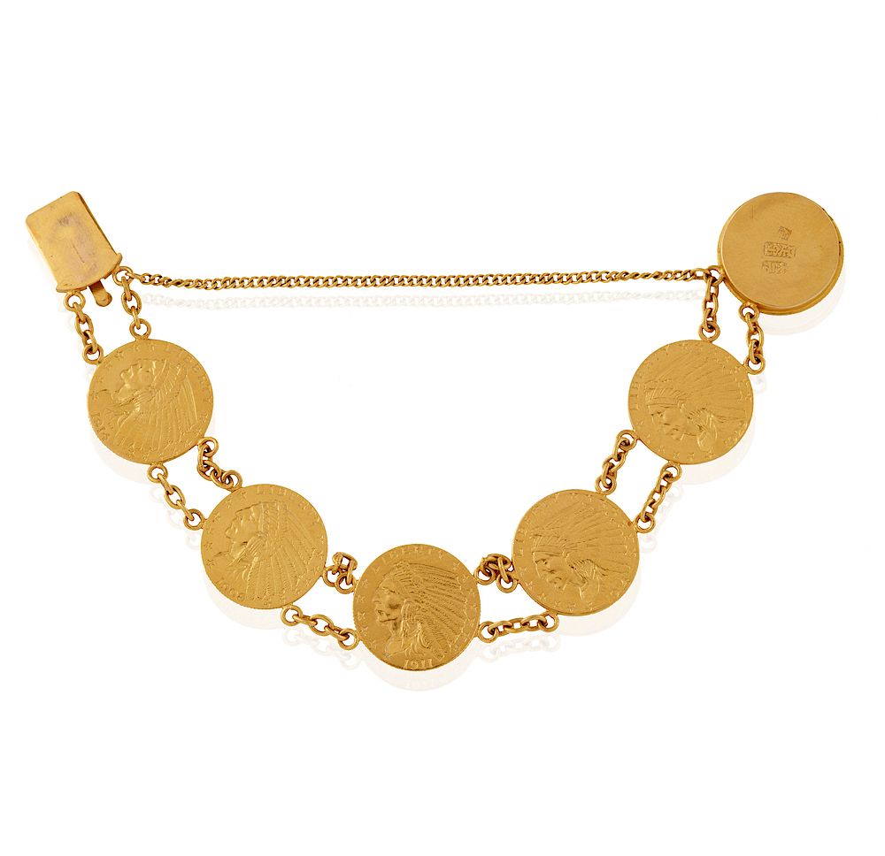 Appraisal: k Gold Dollar Coin Bracelet k bracelet containing six dollar