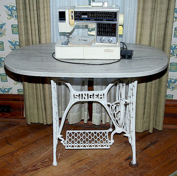 Appraisal: Marble and Cast Iron Dressing Table An early Singer Sewing