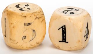 Appraisal: Two Large Round Cornered Scrimshawed Ivory Dice Circa Scarce set