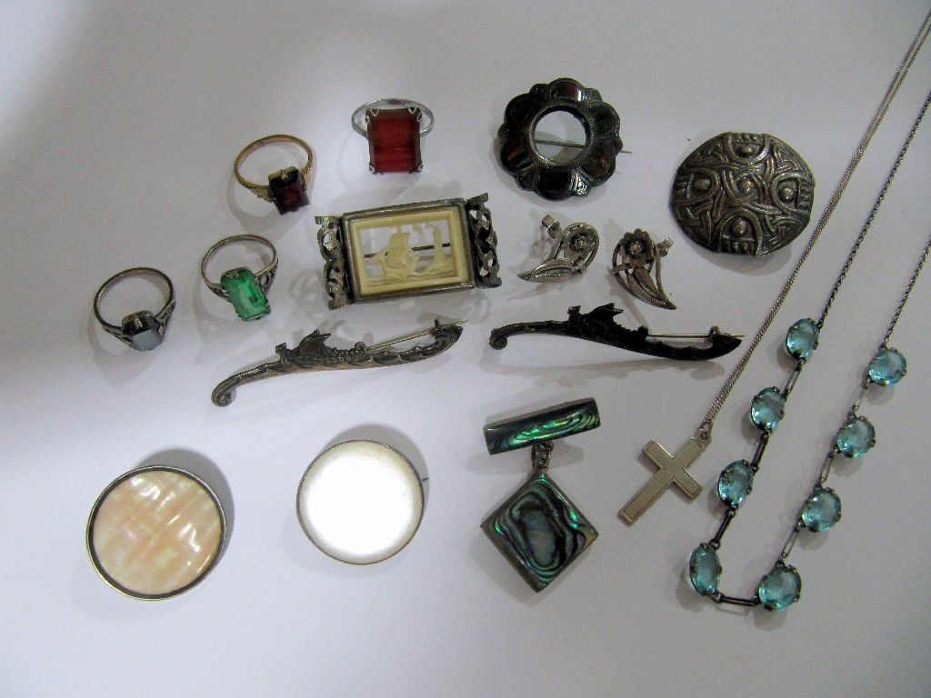 Appraisal: Lot of silver items to include Scottish agate brooch knotwork