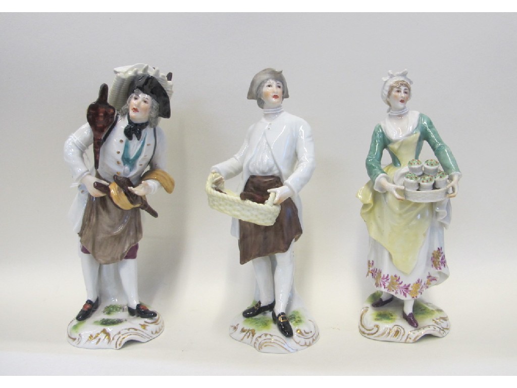 Appraisal: Three German porcelain figures restored