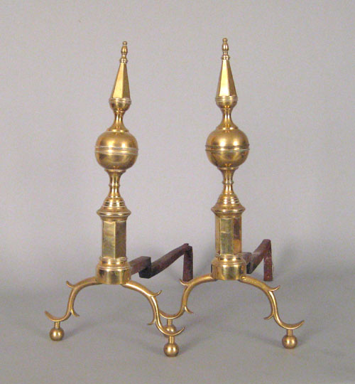 Appraisal: Pair of New York Federal brass steeple top andirons ca